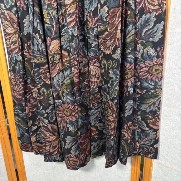 Koret Pleated Midi Skirt 14 Multicolor Floral Tapestry Print Rayon Pockets Vtg - Picture 10 of 13